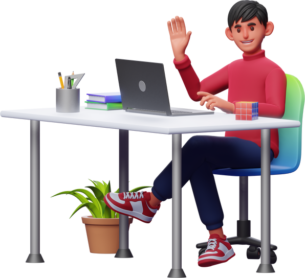 3D Character Boy Men Working Typing Hello High Five