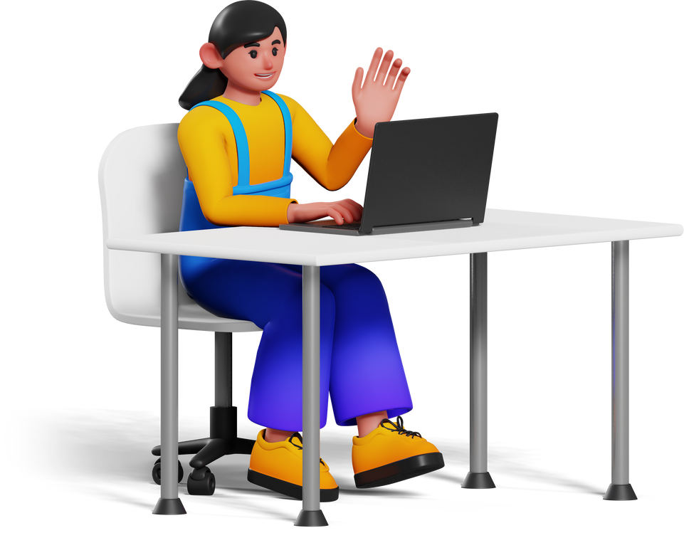 Working Study at Home Video Call 3D Character Illustration